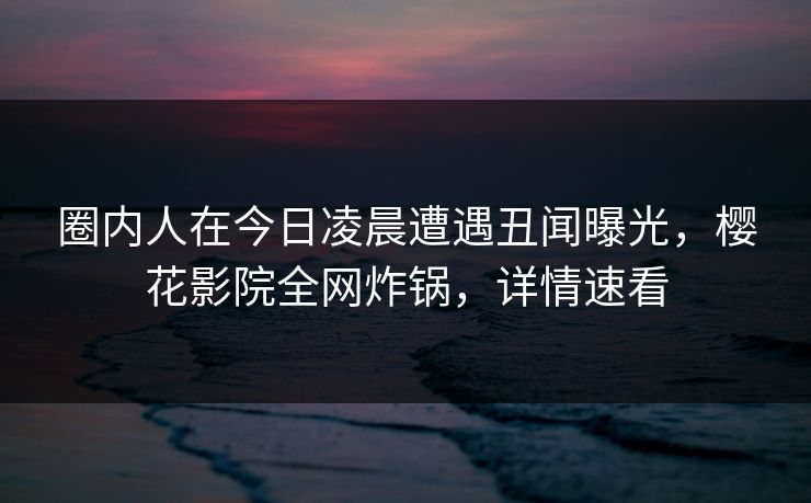圈内人在今日凌晨遭遇丑闻曝光，樱花影院全网炸锅，详情速看
